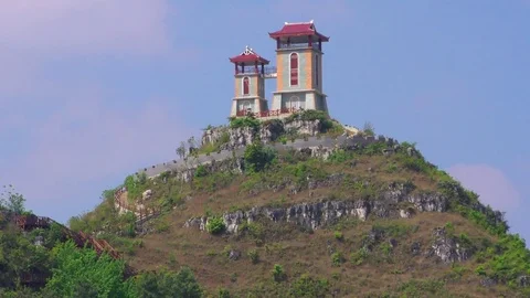 Pond Tempu Style Tower Anshun Stock Footage 75066298