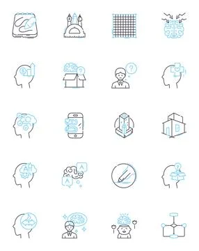 Pondering linear icons set. Contemplation, Reflection, Meditation, Wondering Stock Illustration