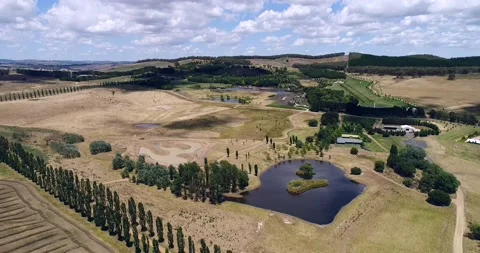 Ponds and agriculture wheat fields on farms around Mayfield garden park 4k. Stock Footage 159570567