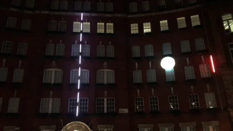 PONG art installation projected on the side of a London Building Lumeire 2018 4K Stock Footage 85218044