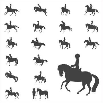 Ponies and children, a set of vector silhouettes 스톡 일러스트