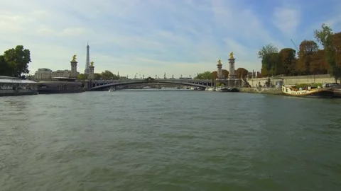Pont Alexandre III and the Eiffel Tower in Paris Stock Footage 166966746