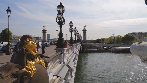 The Pont Alexandre III bridge and the Seine in Paris France Stock Footage 105523554