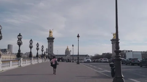 Pont Alexandre III bridge and golden Pegasus pillar Hôtel des Invalides Paris. Stock Footage 275864894