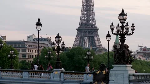 Pont Alexandre III bridge with the Eiffel Tower in the background - Paris France Stock Footage 21315868
