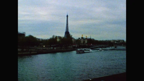 Pont Alexandre III Bridge pan to Eiffel Tower-Super 8-Paris Stock Footage 128530840