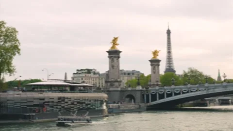 Pont Alexandre III, the Eiffel Tower. Paris, France. Out of focus. Stock Footage 309694936
