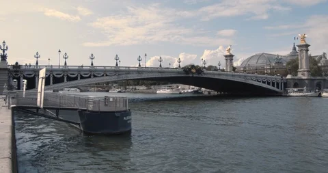 Pont Alexandre III, the famous Deck Arch Bridge crossing the River Seine Stock Footage 115428808