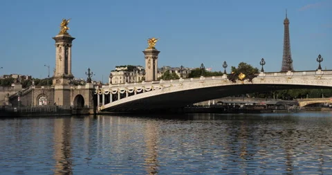 The pont Alexandre III over crossing the river Seine. Paris, France Stock Footage 315316767
