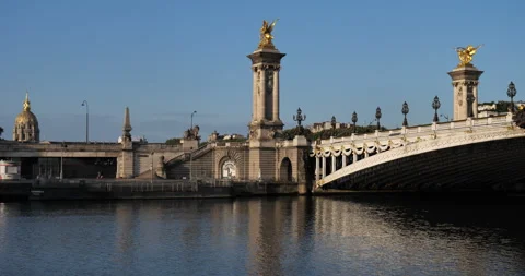 The pont Alexandre III over crossing the river Seine. Paris, France Stock Footage 315316842