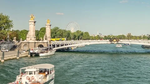 The Pont Alexandre III over the river Seine in Paris, France. Panning shot. Stock Footage 86671155