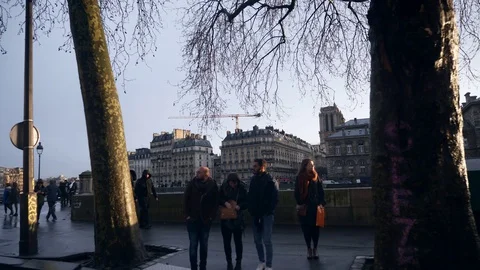 Pont d'Arcole. Sunset over Ile de la Cite. Paris France. Bridge over Seine River Stock Footage 129490934