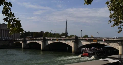 The Pont de la Concorde (Harmony bridge) across the Seine River in Paris, France Stock Footage 300868240