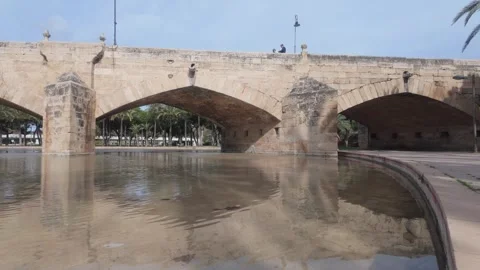 Pont de la Mar - Stone Bridge Over Waterway. Stock Footage 328995786