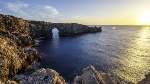 Pont d’En Gil Arch Menorca Balearic Island Spain Sunset Day to Night Timelapse Video stock 310560352