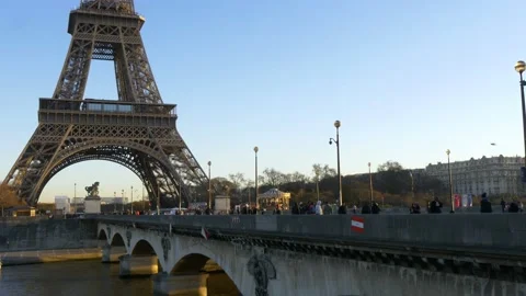 Pont d'Iéna Bridge Next To The Eiffel Tower In Paris, France Stock Footage 158609464