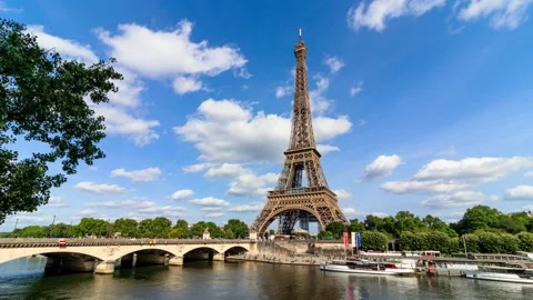 Pont d'Iéna Eiffel Tower over the Seine River Timelapse, Paris, France Stock Footage 155025232