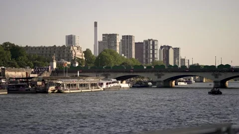 Pont d'Iéna near the Eiffel tower crossing the River Seine with Cheminée Stock Footage 246304839
