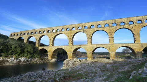 Pont Du Gard Aqueduct - Vers Pont du Gard France - HD 4K+ Stock Footage 45702589