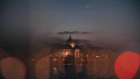 Pont Neuf View of Eiffel Tower and Seine at Sunset with Prizma Lens Paris Stock Footage 305080928