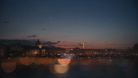 Pont Neuf View of Eiffel Tower and Seine at Sunset with Prizma Lens Paris Stock Footage 305081416