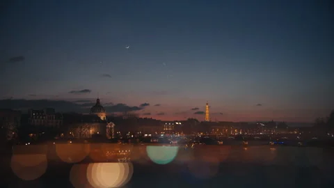 Pont Neuf View of Eiffel Tower and Seine at Sunset with Prizma Lens Paris Stock Footage 305081817