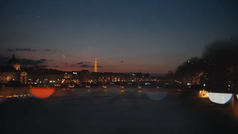 Pont Neuf View of Eiffel Tower and Seine at Sunset with Prizma Lens Paris Stock Footage 305082159