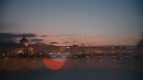 Pont Neuf View of Eiffel Tower and Seine at Sunset with Prizma Lens Paris Stock Footage 305082368