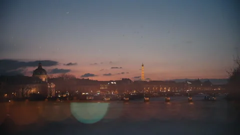 Pont Neuf View of Eiffel Tower and Seine at Sunset with Prizma Lens Paris Stock Footage 305082415