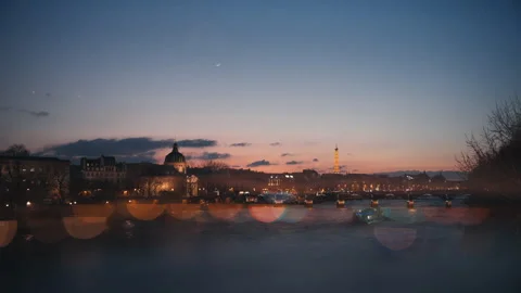 Pont Neuf View of Eiffel Tower and Seine at Sunset with Prizma Lens Paris Stock Footage 305082440