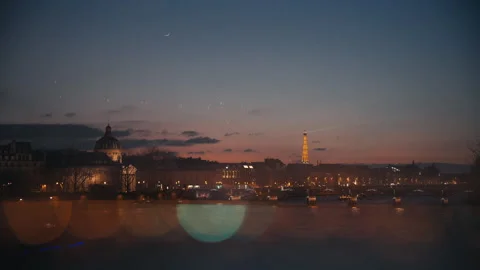 Pont Neuf View of Eiffel Tower and Seine at Sunset with Prizma Lens Paris Stock Footage 305082509