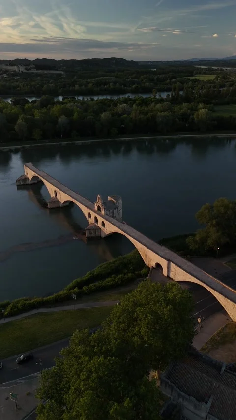 Pont Saint-Bénézet famous medieval bridge in Avignon, France vertical Stock Footage 342052989
