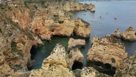 Ponta-da-Piedade-Cliff-Walls-Atlantic-Water-13 Stock Footage 338031394