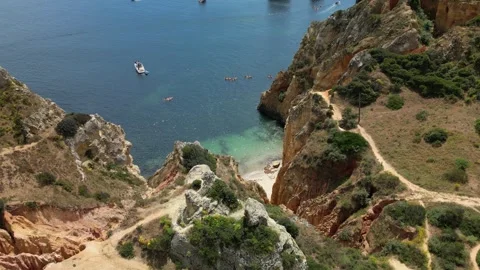 Ponta-da-Piedade-Clifftop-Trails-Sea-View-08 Stock Footage 338031430