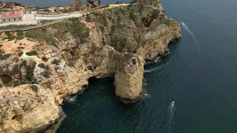 Ponta-da-Piedade-Full-Coastline-Panorama-21 Stock Footage 338031420