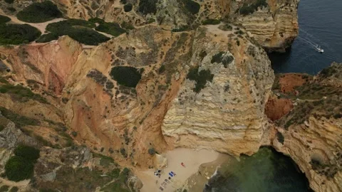 Ponta-da-Piedade-Hidden-Beach-Coastline-Drone-03 Stock Footage 338031432