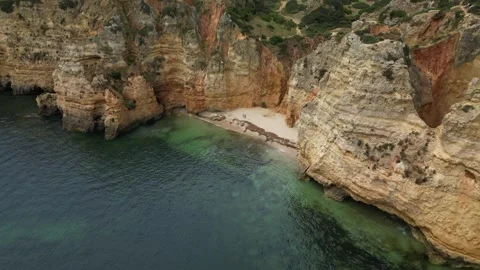 Ponta-da-Piedade-Limestone-Cliffs-Ocean-Panorama-05 Stock Footage 338031486
