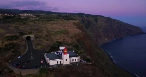 Ponta do Pargo Light House overlooking the  sea at twilight -Aerial Vídeos de archivo 161687883