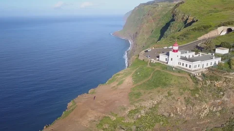 Ponta do Pargo Lighthouse seen from above, Madeira. Stock Footage 104066358