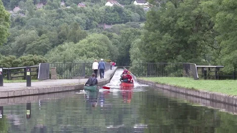 Pontcysyllte Aqueduct Canoes Stock Footage 79508402
