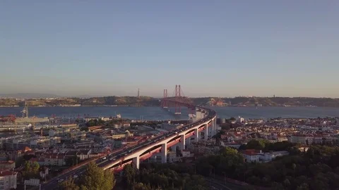PONTE 25 ABRIL RIO TEJO ALCANTARA EIXO NS 4K Stock Footage 80063416