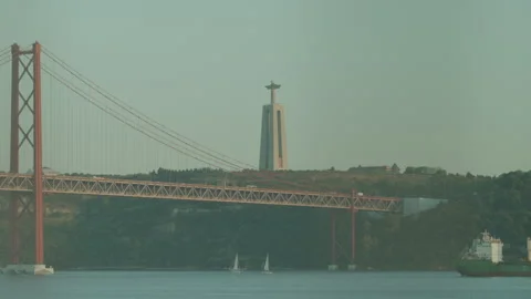 Ponte 25 De Abril (25Th Of April Bridge) Over Tagus River In Lisbon Video Stock Footage 273775426