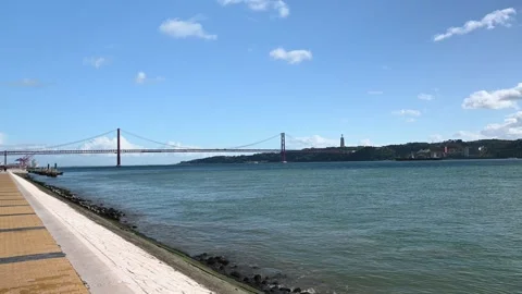 Ponte 25 de Abril – Lisbon's Iconic Suspension Bridge Stock Footage 312443910