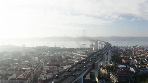 Ponte de 25 de Abril on a misty day Stock Footage 188508269