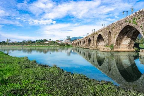 Ponte de Lima Bridge Reflection Portugal Serene Water. Stock Photos