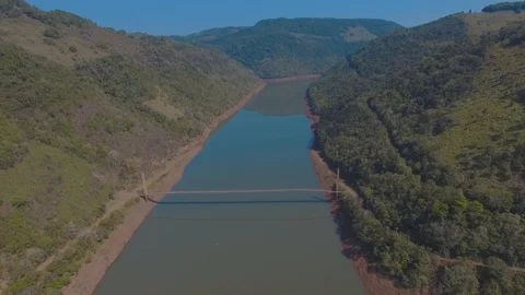 Ponte de Madeira no Rio Canoas com Drone 02 Stockbeeldmateriaal 101415833