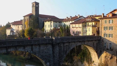 Ponte del diavolo,  devil bridge in Cividale del Friuli, romanic bridge Stock Footage 111920506