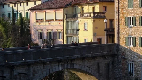 Ponte del diavolo, devil bridge in Cividale del Friuli, romanic bridge, sunset Stock Footage 111920880