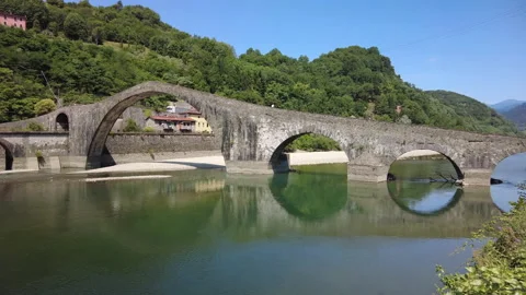 The Ponte della Maddalena (The Devil's Bridge) near Lucca, Italy Stock Footage 159915166
