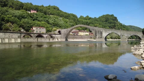 The Ponte della Maddalena (The Devil's Bridge) near Lucca, Italy Stock Footage 159916182